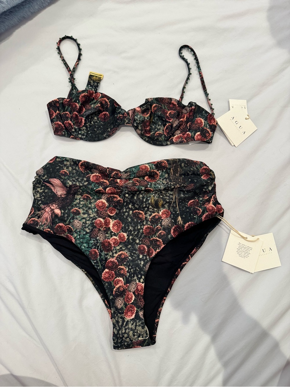 Agua by Agua Bendita Black Floral High-Waist Bikini Set